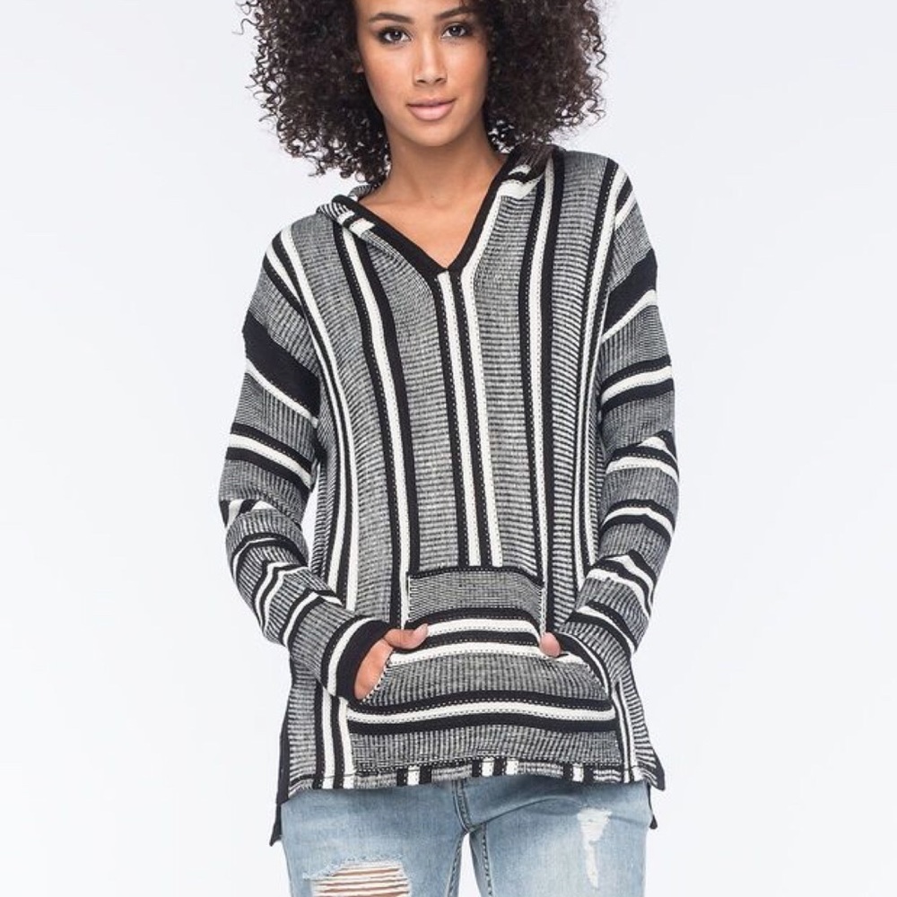 FULL TILT BAJA STRIPE PONCHO SWEATER